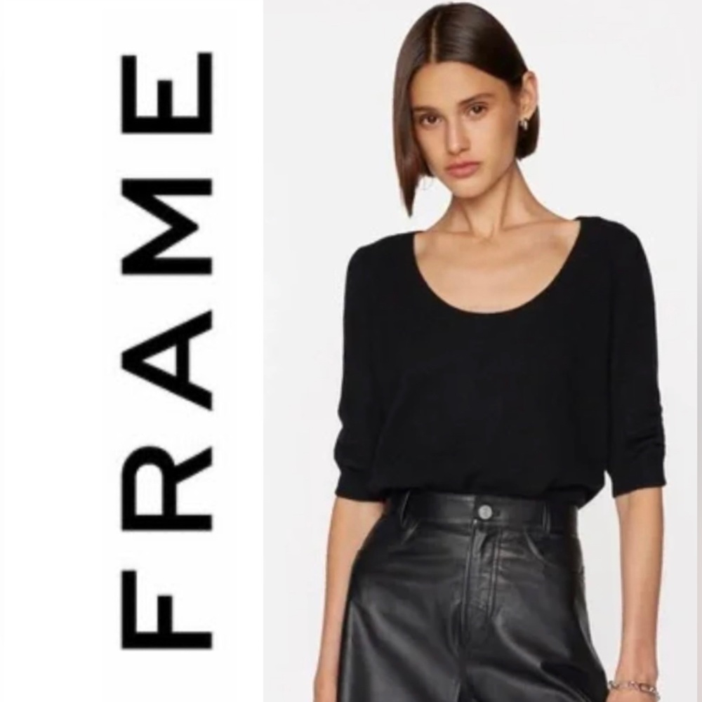 FRAME💗Scoop Neck Cashmere Top in Noir Size M